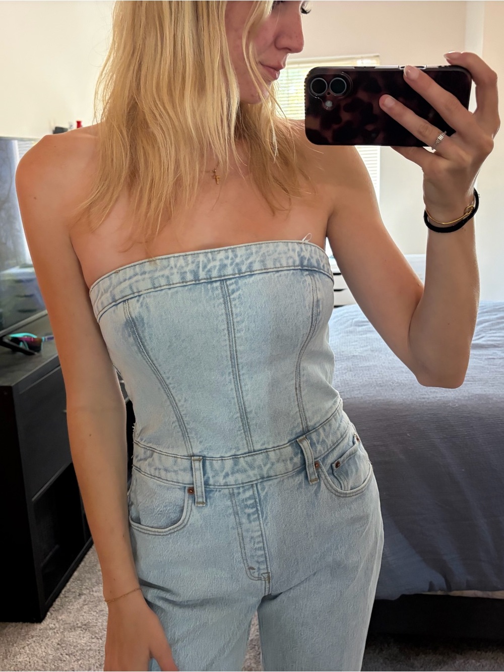 Abercrombie & Fitch Light Blue Strapless Denim Jumpsuit